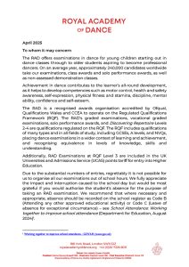 Joanna Mardon School of Dance - Apr 2025 RAD school absence letter