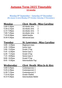 Joanna Mardon School of Dance Autumn Term 2025 Timetable v2