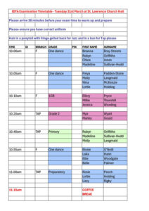 Joanna Mardon School of Dance IDTA Examination Timetable March 2