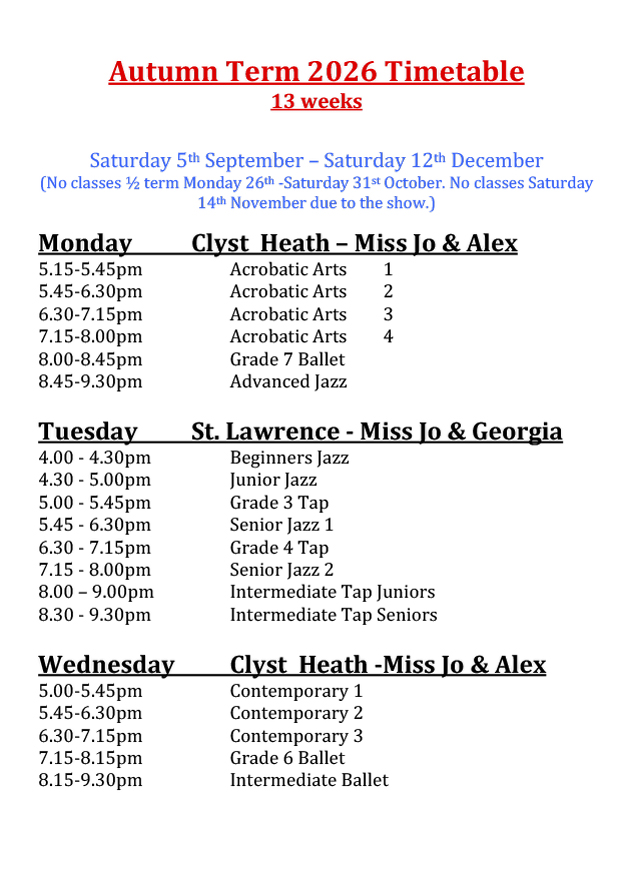 Joanna Mardon School of Dance Autumn Term 2026 Timetable-1